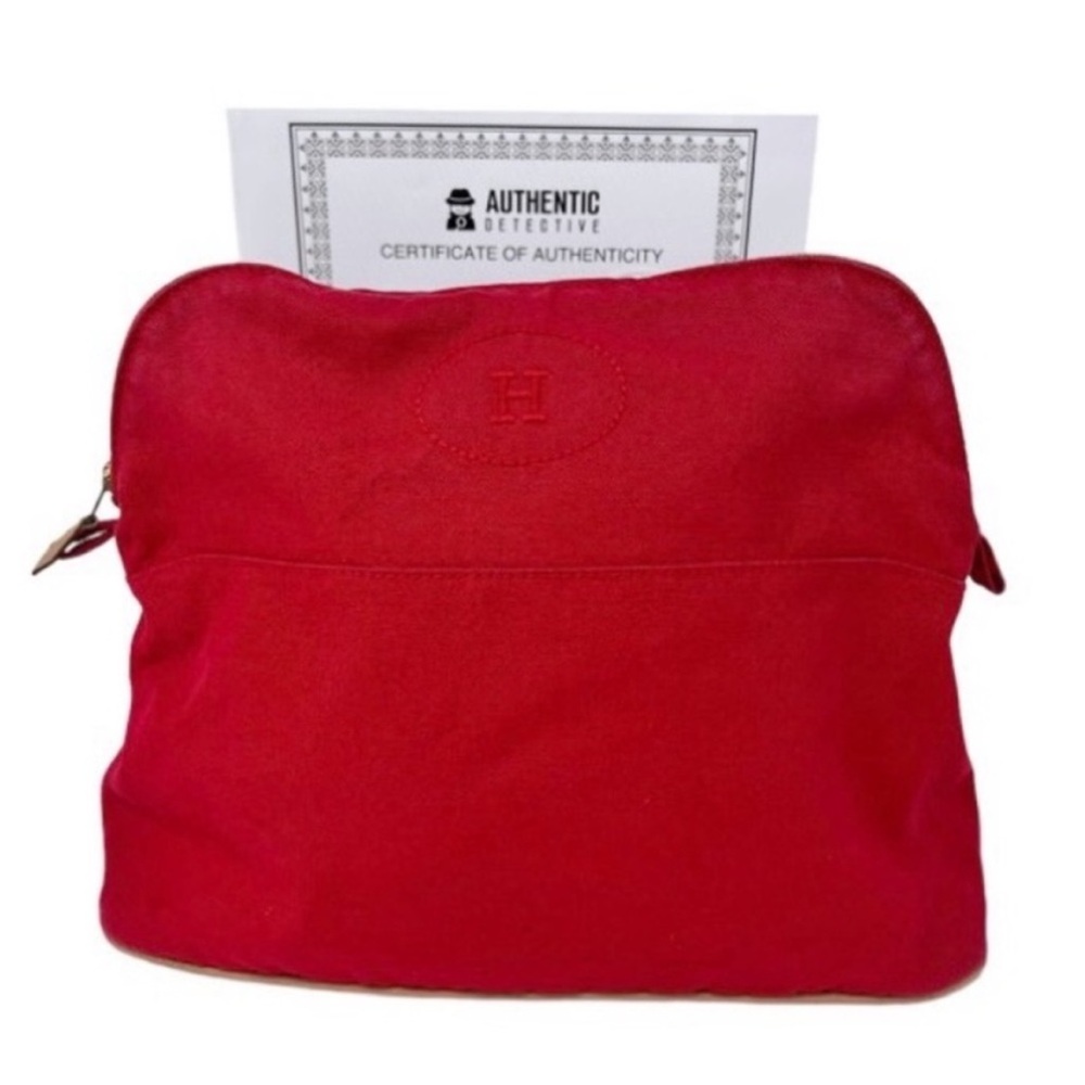 HERMES Bolide Authentic Red Canvas Pouch